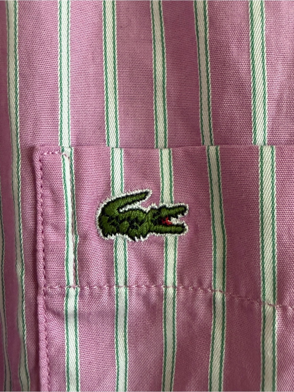 Lacoste Men’s Pink and White Striped Short-Sleeve Button-Down Shirt - Picture 2 of 4